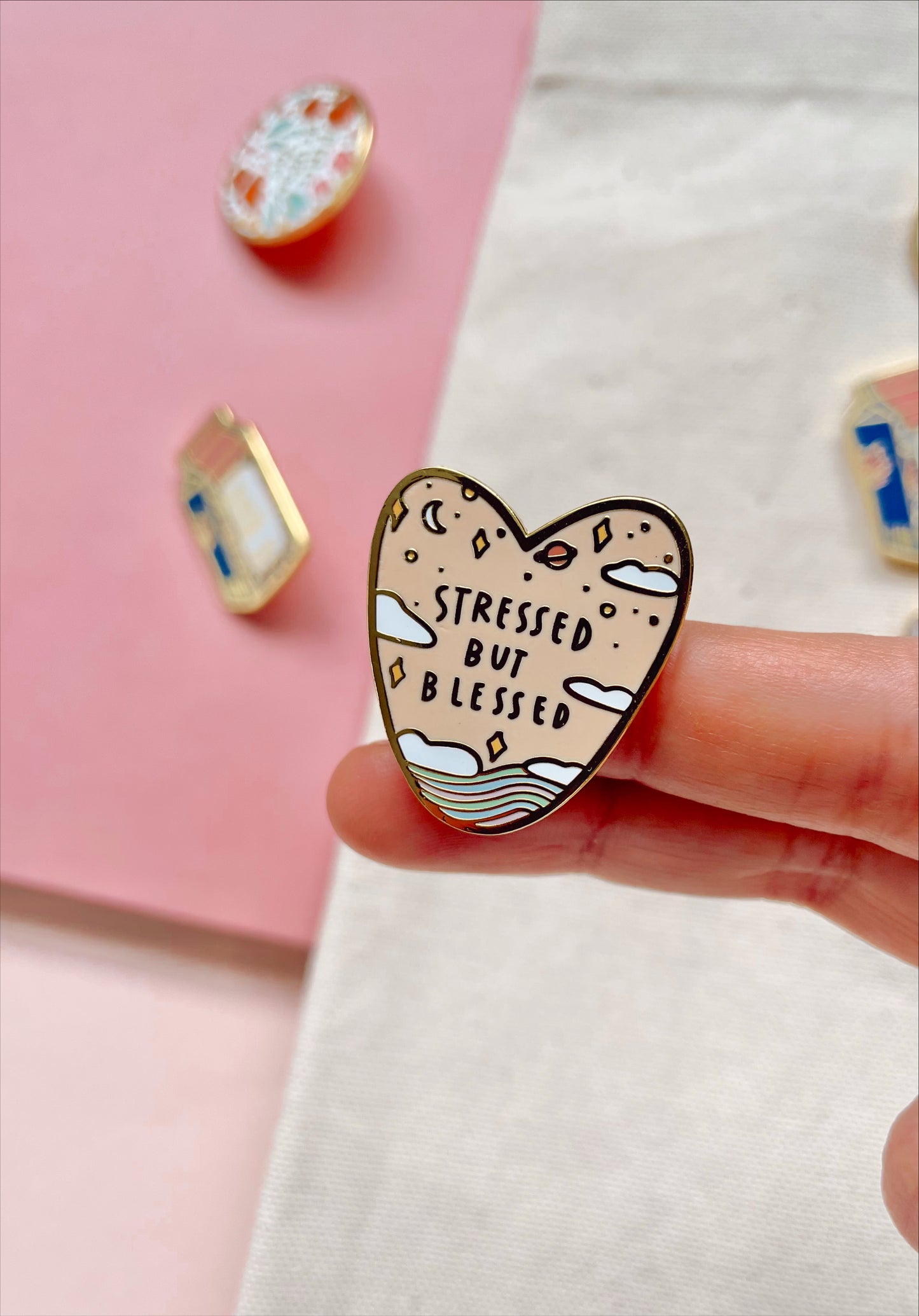 "Stressed But Blessed" Heart Shaped - Enamel Pin