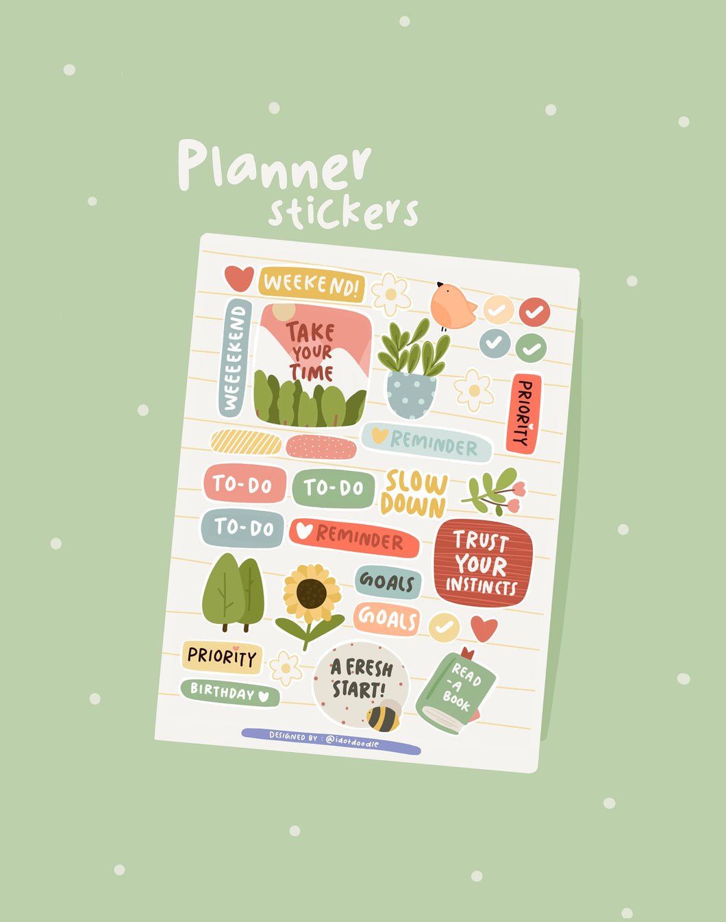 Idotdoodle Journal Sticker Sheet- Sunflower